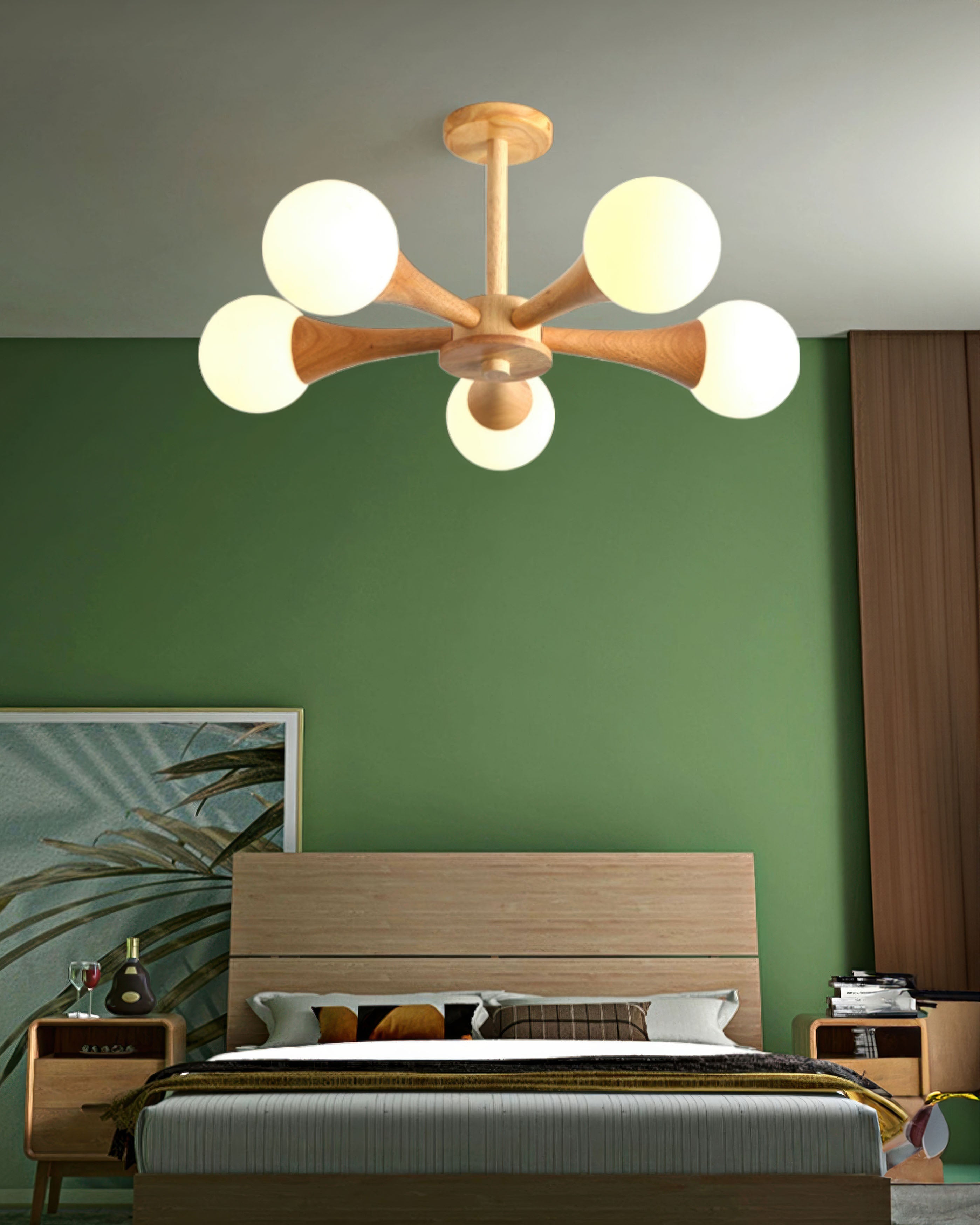 Závěsná lampa Nordic Walnut Finish od LumaHaven s nastavitelným teplým světlem