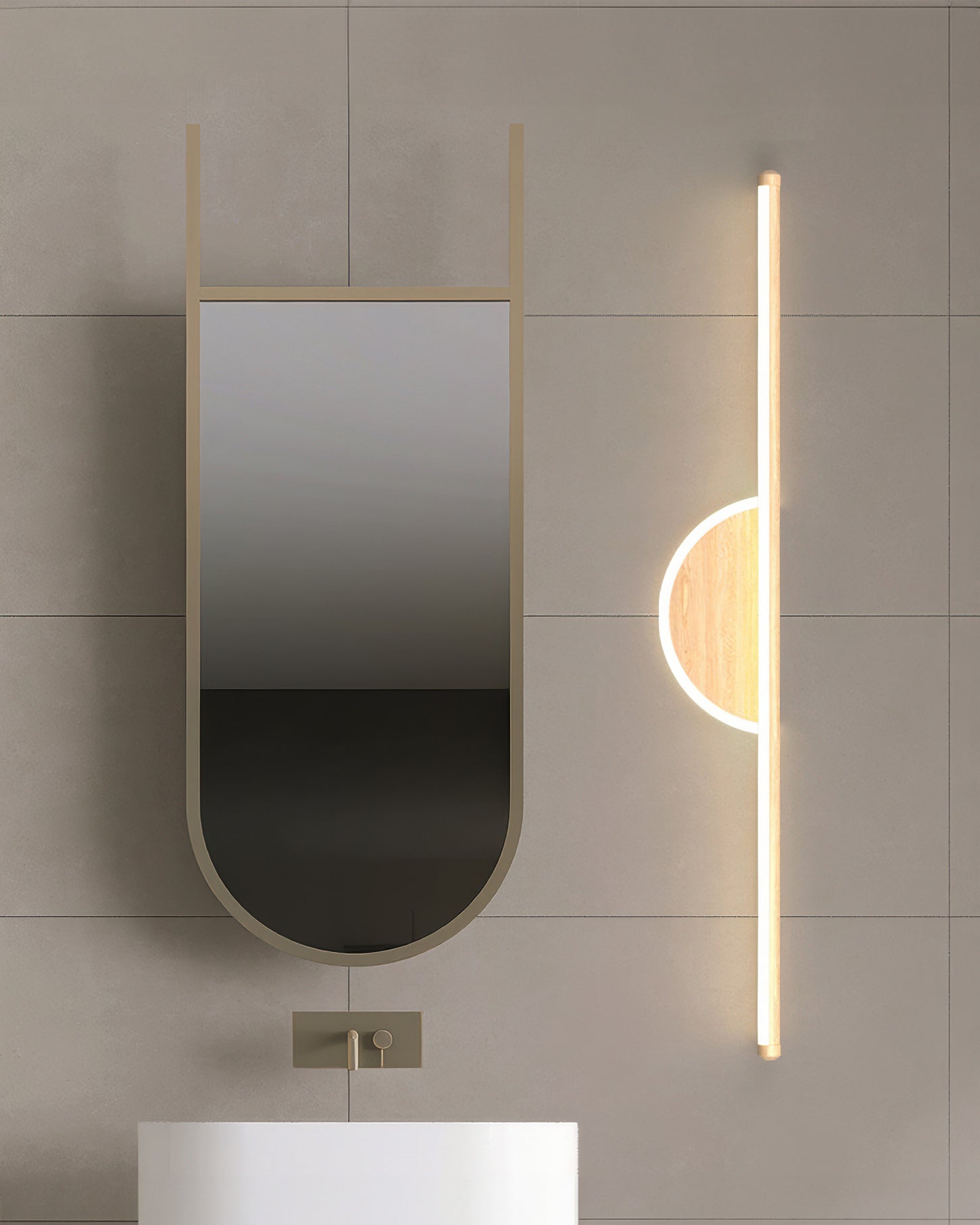 Iluminación ambiental para fondo de TV con lámpara de pared de madera Sylva Arc y resplandor suave de tubo
