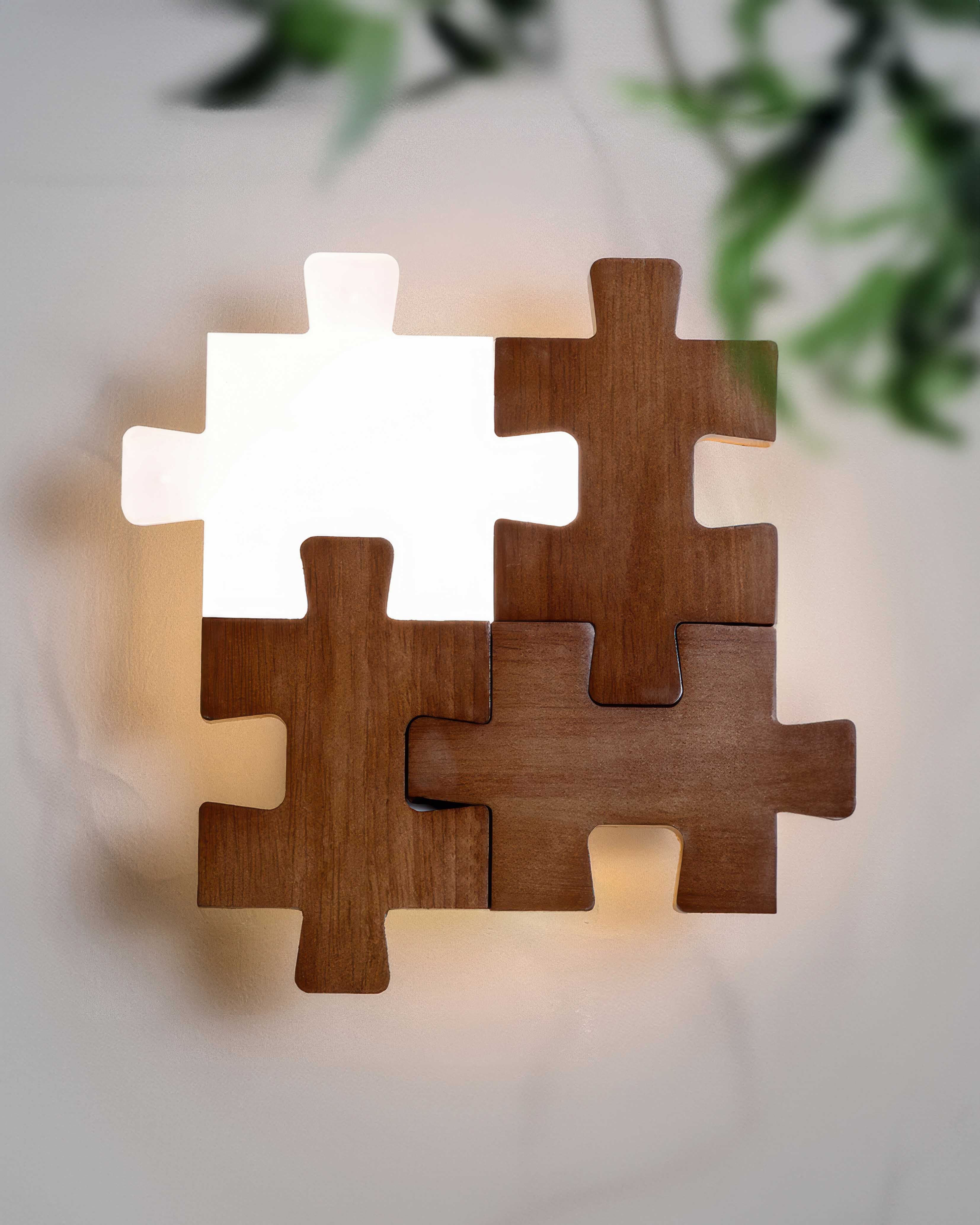 SylvaOak dřevěná puzzle LED nástěnná lampa v severském minimalistickém designu pro moderní interiéry