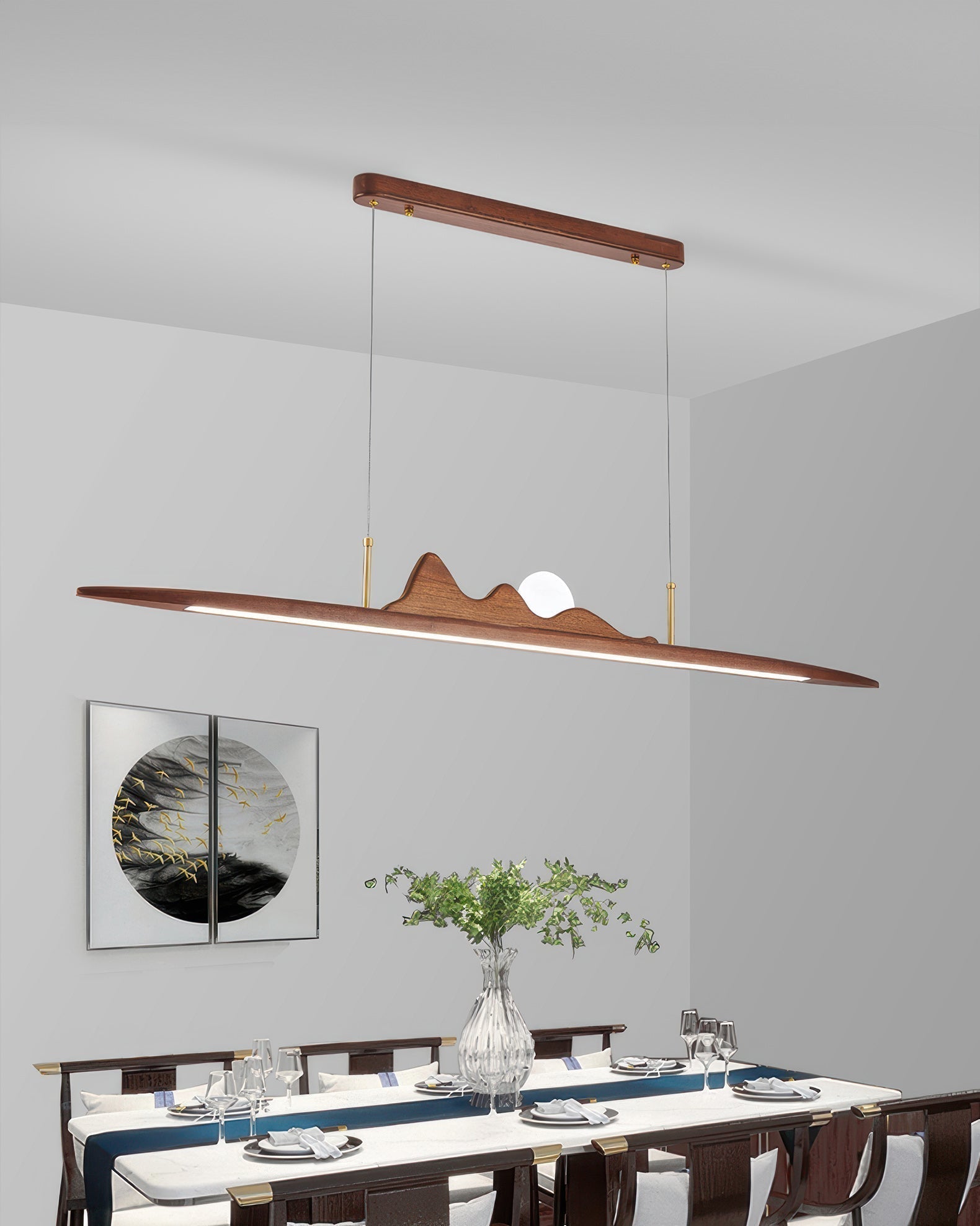 Závěsná lampa NovaLine z dřevěných pruhů ve stylu Wabi Sabi pro moderní domovy