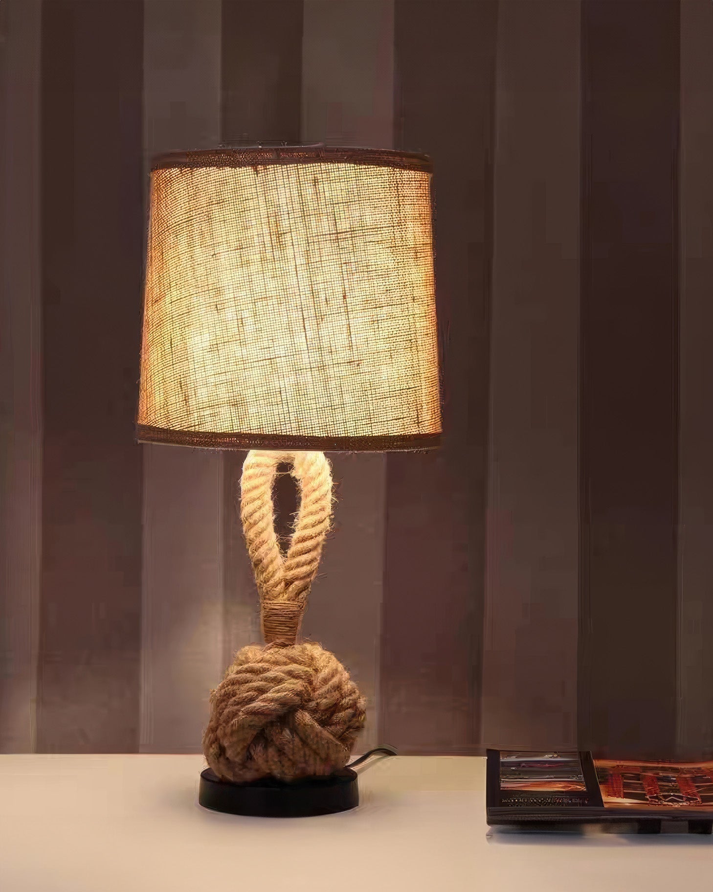 Hemp Rope Table Lamp With Linen Shade And E27 Socket By Lumenara