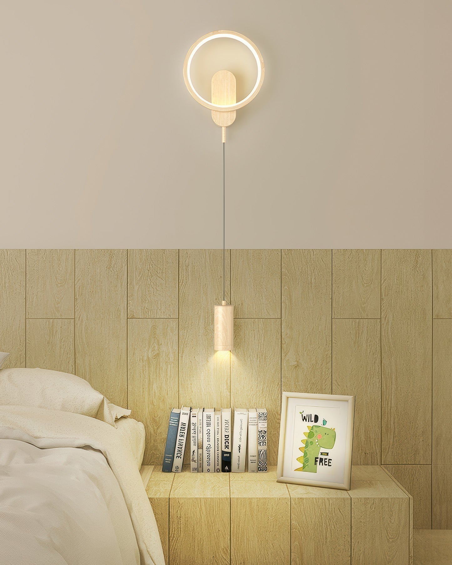 Lámpara de Pared Nórdica Kairoa con Vetado de Madera e Influencia Japonesa para Ambiente Acogedor