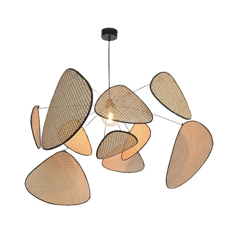 Aelora Leaf Grid Rattan Chandelier Handcrafted From Rattan And Iron