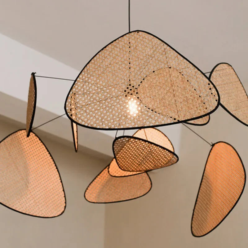 Aelora Leaf Grid Rattan Chandelier Handcrafted From Rattan And Iron