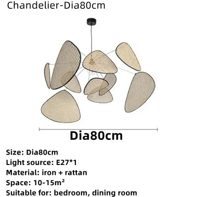 Aelora Leaf Grid Rattan Chandelier Handcrafted From Rattan And Iron