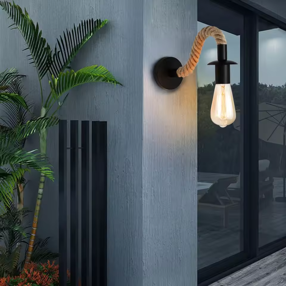 Mirello | ヘンプロープ アイアン壁掛けランプ